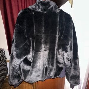 ALO Yoga Black Faux Fur Hooded Jacket